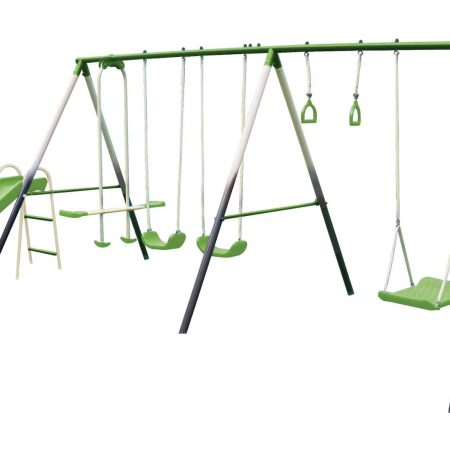 Sportspower Outdoor 7-Station Metal Swing Set Combo, 2 Swings, Trapeze & more Kids Ages 3+