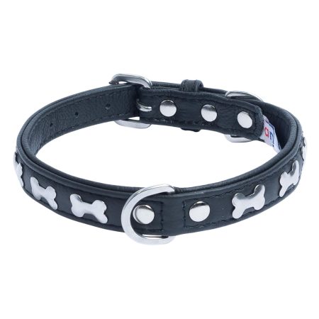 Rotterdam Bones Leather Collar - Black