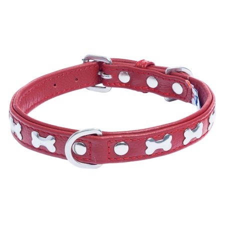 Rotterdam Bones Leather Collar - Red