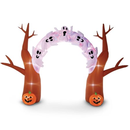 For Living Ghosts & Jack-O'-Lantern Pumpkins LED Light-Up Airblown Inflatable Tree Archway, Brown/White, 8-ft, Self Inflating Outdoor Decoration for Halloween