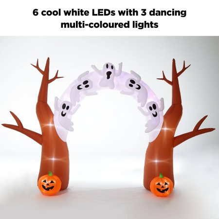 For Living Ghosts & Jack-O'-Lantern Pumpkins LED Light-Up Airblown Inflatable Tree Archway, Brown/White, 8-ft, Self Inflating Outdoor Decoration for Halloween