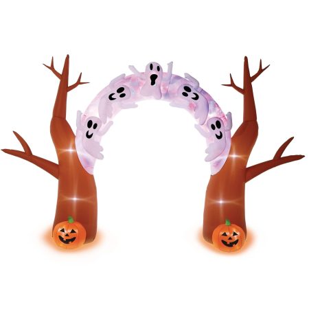 For Living Ghosts & Jack-O'-Lantern Pumpkins LED Light-Up Airblown Inflatable Tree Archway, Brown/White, 8-ft, Self Inflating Outdoor Decoration for Halloween