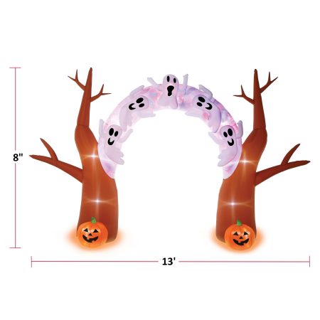 For Living Ghosts & Jack-O'-Lantern Pumpkins LED Light-Up Airblown Inflatable Tree Archway, Brown/White, 8-ft, Self Inflating Outdoor Decoration for Halloween