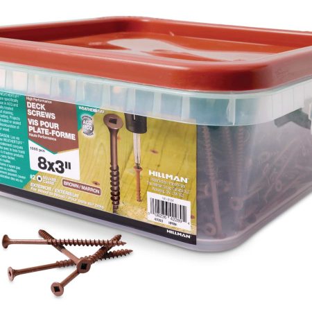 Hillman Flat Head Square Drive Deck Screws For Decking/Exterior Projects, Brown, #8 x 3-in, 1000-pk