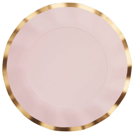 Sophistiplate Round Bordered Trimmed Paper Disposable Dinner Plates, Pink/Gold, 10-in, 8-pk, for Valentine's Day/Bridal Shower/Baby Shower