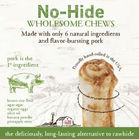 No-Hide Humanely-Raised Pork Natural Rawhide Alternative Dog Chews 2 Pack