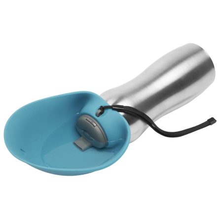 Stainless Steel Travel Water Bottle with Silicone Flip Up Blue Bowl