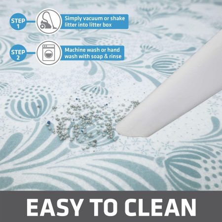 Light Blue Floral Cat Litter Mat