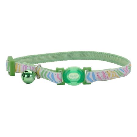 Safe Cat Glow in the Dark Adjustable Breakaway Green Stripes Cat Collar