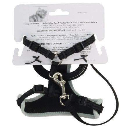 Comfort Soft Adjustable Mesh Black Cat Harness & 6ft Leash