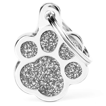 Grey Glitter Paw ID Tag