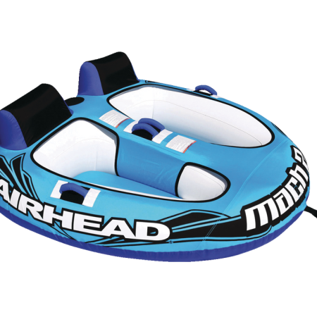 Airhead Mach 2 Air-Pump Inflatable Water Boating 2-Rider Towable Tube, Blue