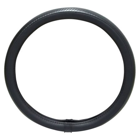 AutoTrends Faux Leather Carbon Fibre Steering Wheel Cover, Black