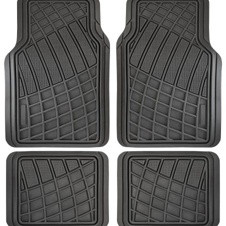 AutoTrends Grid Rubber Floor Mat with Anti-Skid Backing, Black, 4-pc