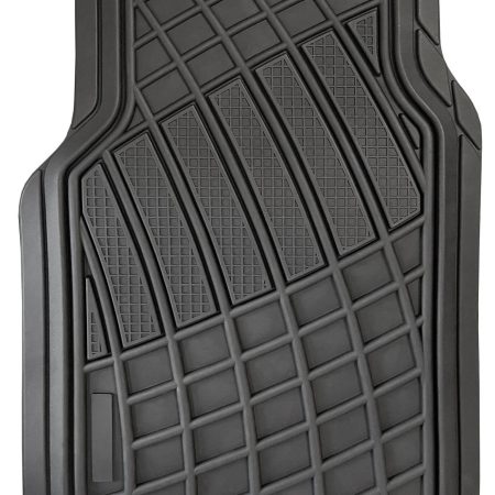 AutoTrends Grid Rubber Floor Mat with Anti-Skid Backing, Black, 4-pc