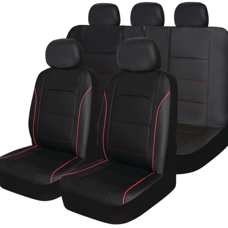 AutoTrends Black with Red Piping Sport Seat Cover Set for Back Bench Seat, 3-pk