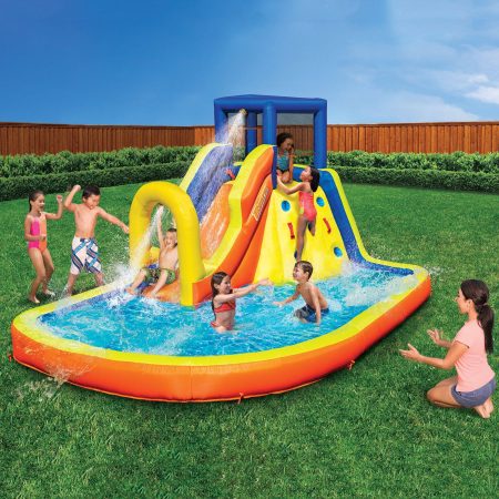 BANZAI Double Fun Outdoor Inflatable 2-in-1 Water Park & Bounce House Combo, Kids Ages 5+