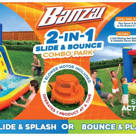 BANZAI Double Fun Outdoor Inflatable 2-in-1 Water Park & Bounce House Combo, Kids Ages 5+