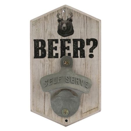 Open Road Brands "Beer" Bear Decorative Bottle Opener, Wood/Metal, Brown