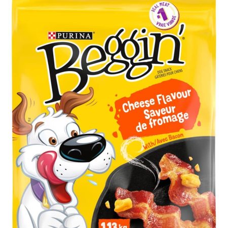 Purina Beggin' Strips Bacon and Cheese Flavour Adult Dog Treats, Made with Real Meat, 1.13-kg