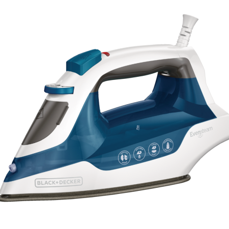 Black & Decker 1200W Compact Steam Iron with Non-Stick Soleplate, Blue/White