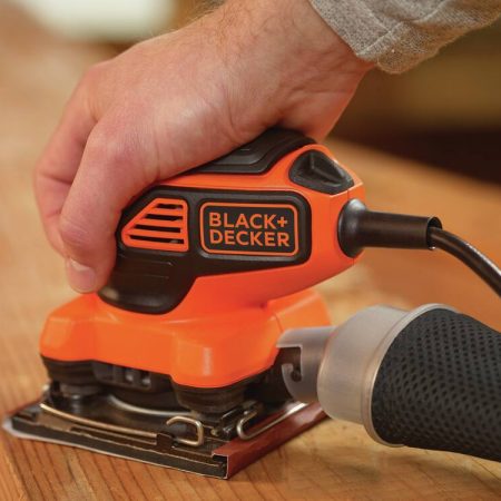 Black + Decker BDEQS300 2A Corded Single-Speed Paddle Switch Sheet Sander with Dust Bag, 1/4-in