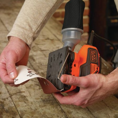 Black + Decker BDEQS300 2A Corded Single-Speed Paddle Switch Sheet Sander with Dust Bag, 1/4-in