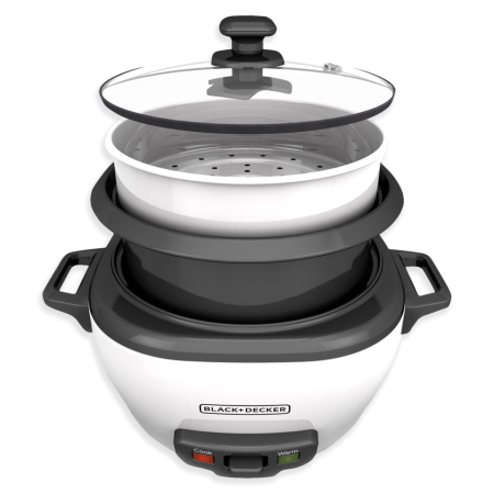 Black & Decker Non-Stick Rice Cooker & Steamer White, 6 Cups