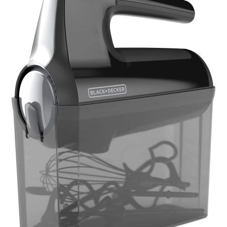 Black & Decker Helix Hand Mixer, Premium Performance 5 Speed Hand Mixer, Includes 5 Attachments and Case, Black