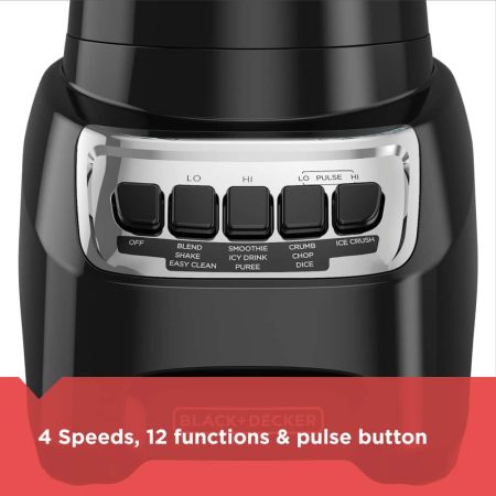 Black & Decker Blender Power Crush 4-Speed Piano Key, Black, 700W