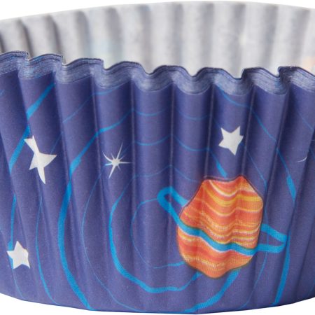 Blast Off Space Ship Cupcake Decorating Kit with Baking Cups & Picks, Blue/Orange, 2-in, 24-pk, for Birthday Party