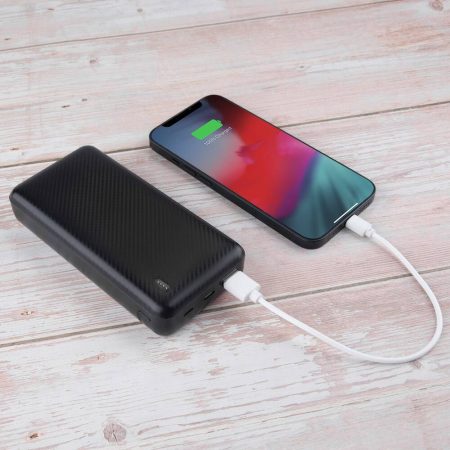 Bluehive Carbon 20,000 mAh PD Fiber Portable Power Bank with 3 LED Indicator & Multiple USB Ports, Black