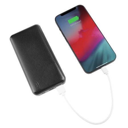 Bluehive Carbon 20,000 mAh PD Fiber Portable Power Bank with 3 LED Indicator & Multiple USB Ports, Black