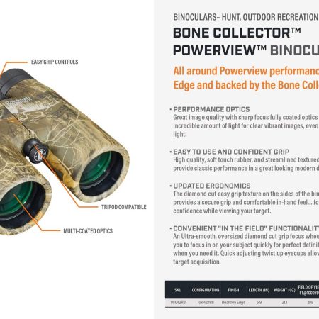 Bushnell Bone Collector Powerview Binoculars, Realtree Edge Camo, 10x42mm