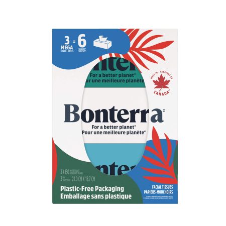 Bonterra™ Facial Tissue, 3-ply, 150 Sheets, 3-pk