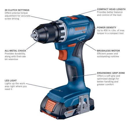 Bosch 18V Compact 2-Tool Brushless Impact Driver and Drill Combo Kit