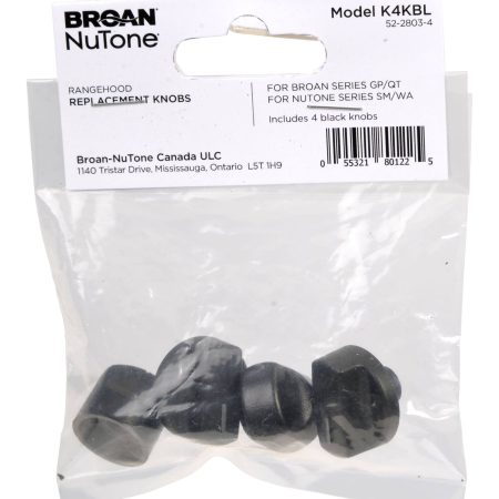 Broan Nutone Replacement Range Hood Knobs, 4-pcs, Plastic, Black