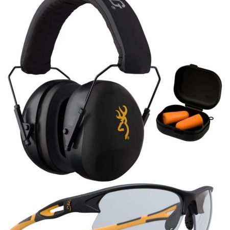 Browning Eye & Ear Protection Shooting Range Kit, Black, Amber Lens