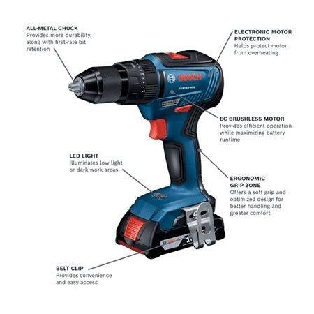 Bosch GXL18V-240B22 18V Cordless Drill/Driver & Freak 2-in-1 Bit Socket Impact Driver Combo Kit