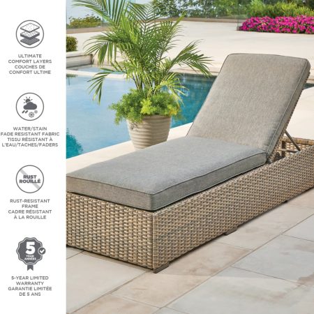 CANVAS Bala Rectangle Outdoor Patio Sectional Lounger Chair w/UV-Resistant Cushions