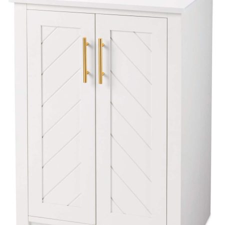 Canvas Brooks Double Door Single Sink Stone Top Bathroom Vanity, White, 24-in