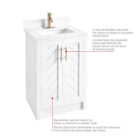 Canvas Brooks Double Door Single Sink Stone Top Bathroom Vanity, White, 24-in