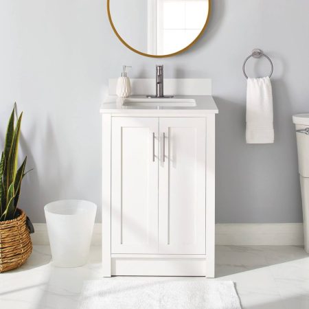 Canvas Brooks Double Door Single Sink Stone Top Bathroom Vanity, White, 24-in