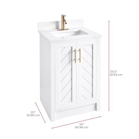 Canvas Brooks Double Door Single Sink Stone Top Bathroom Vanity, White, 24-in