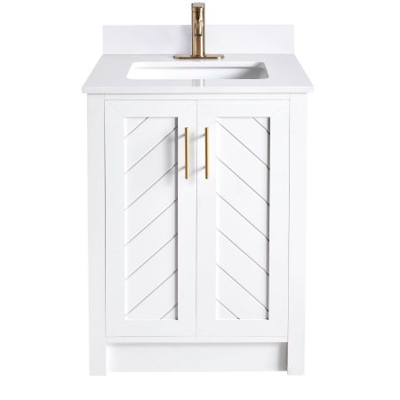 Canvas Brooks Double Door Single Sink Stone Top Bathroom Vanity, White, 24-in