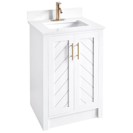 Canvas Brooks Double Door Single Sink Stone Top Bathroom Vanity, White, 24-in