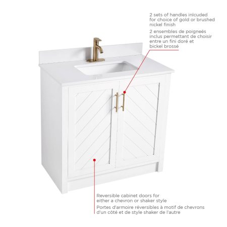 Canvas Brooks Double Door Single Sink Stone Top Bathroom Vanity, White, 30-in