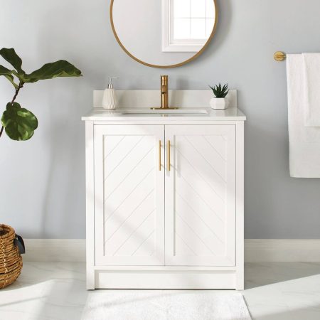 Canvas Brooks Double Door Single Sink Stone Top Bathroom Vanity, White, 30-in