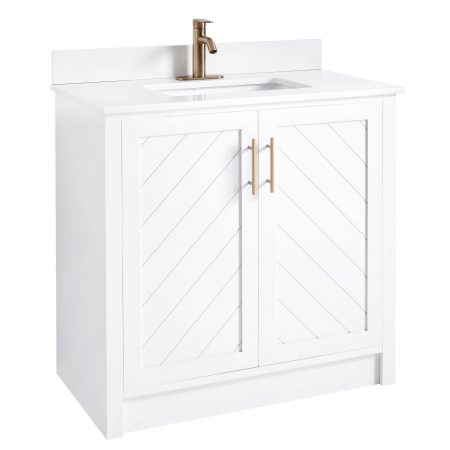 Canvas Brooks Double Door Single Sink Stone Top Bathroom Vanity, White, 30-in