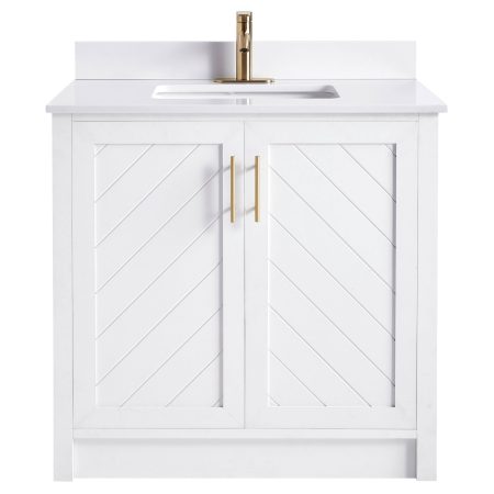 Canvas Brooks Double Door Single Sink Stone Top Bathroom Vanity, White, 30-in